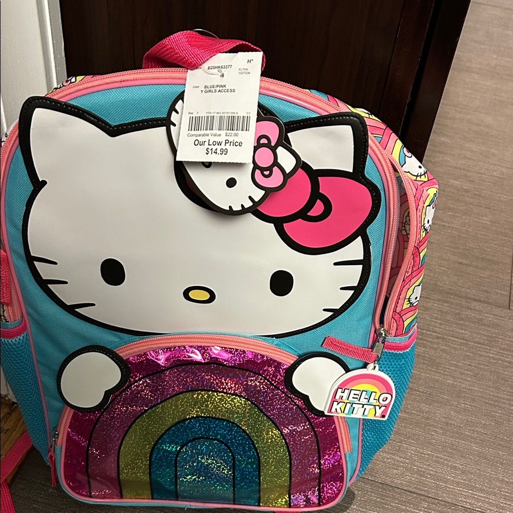 Hello Kitty Pink and Blue Backpack with Rainbow